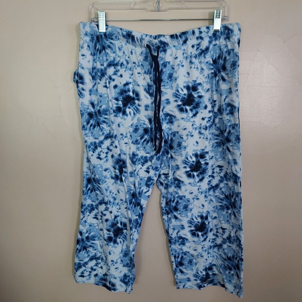 Carole Hochman Blue White Tie Dye Cropped Pajama Pants Large Loungewear